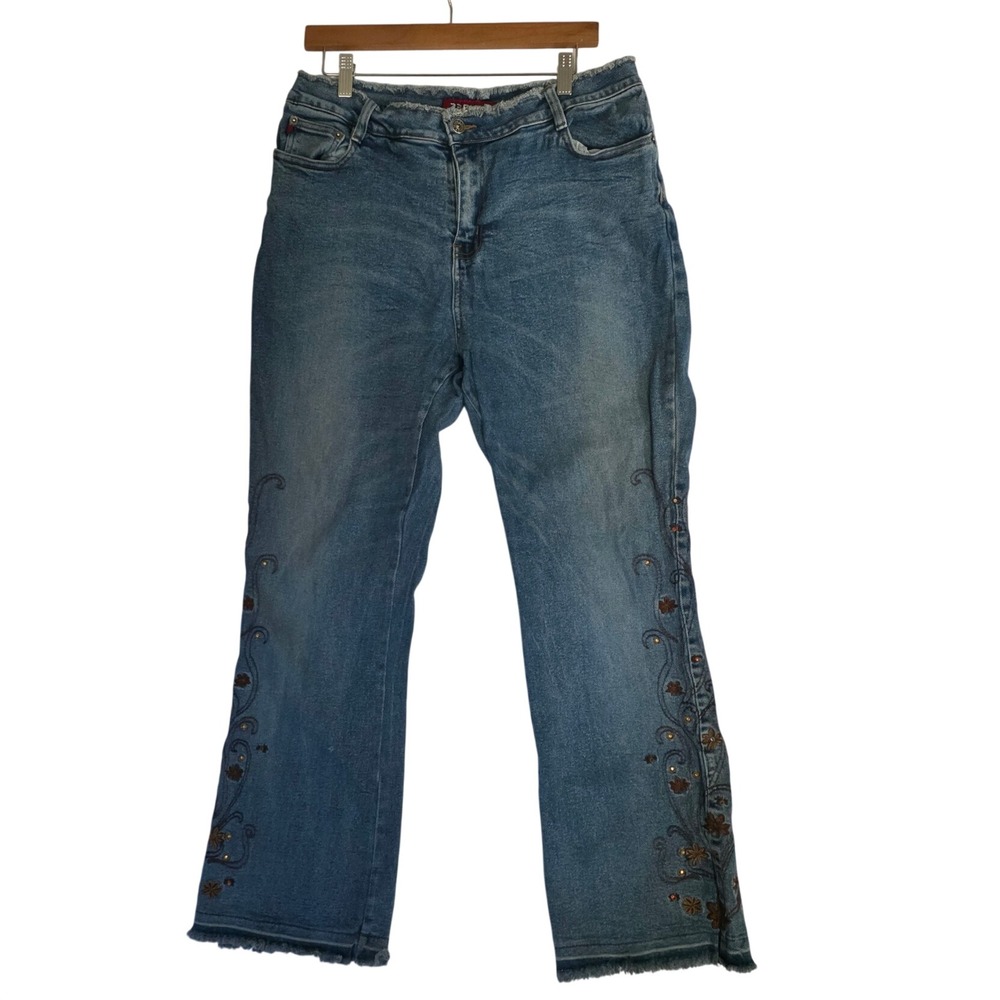 Zana-Di Vintage Y2K Embroidered Frayed Flare Jeans 20 Distressed Boho Cottagecor